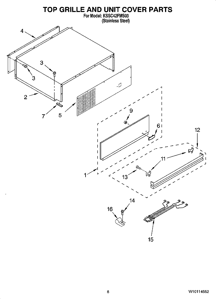TOP GRILLE AND UNIT COVER PARTS Diagram and Parts List for KSSC42FMS03  KitchenAid Refrigerator