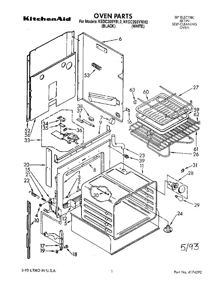 OVEN PARTS Diagram and Parts List for KEDC205YBL2  KitchenAid Range