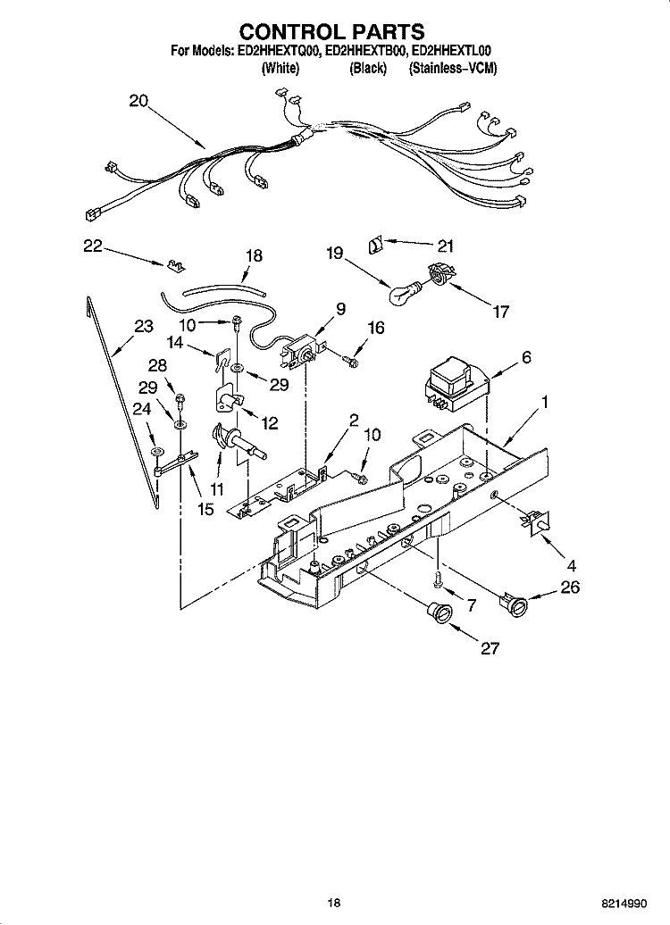 CONTROL PARTS Diagram and Parts List for ED2HHEXTL00  Whirlpool Refrigerator