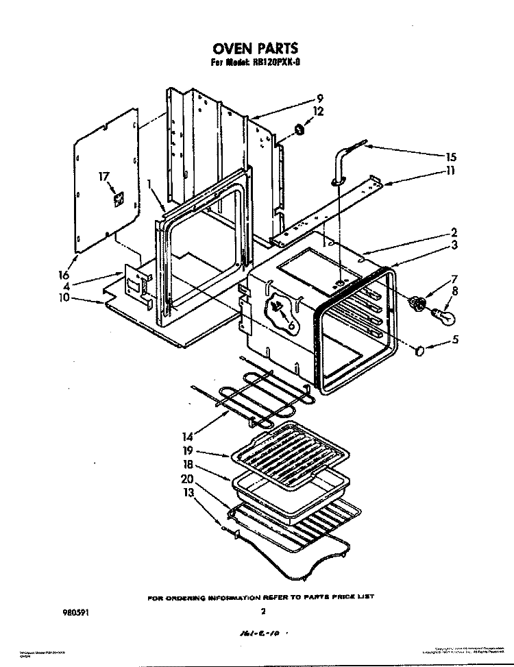 OVEN Diagram and Parts List for RB2200XKW0  Whirlpool Wall Oven
