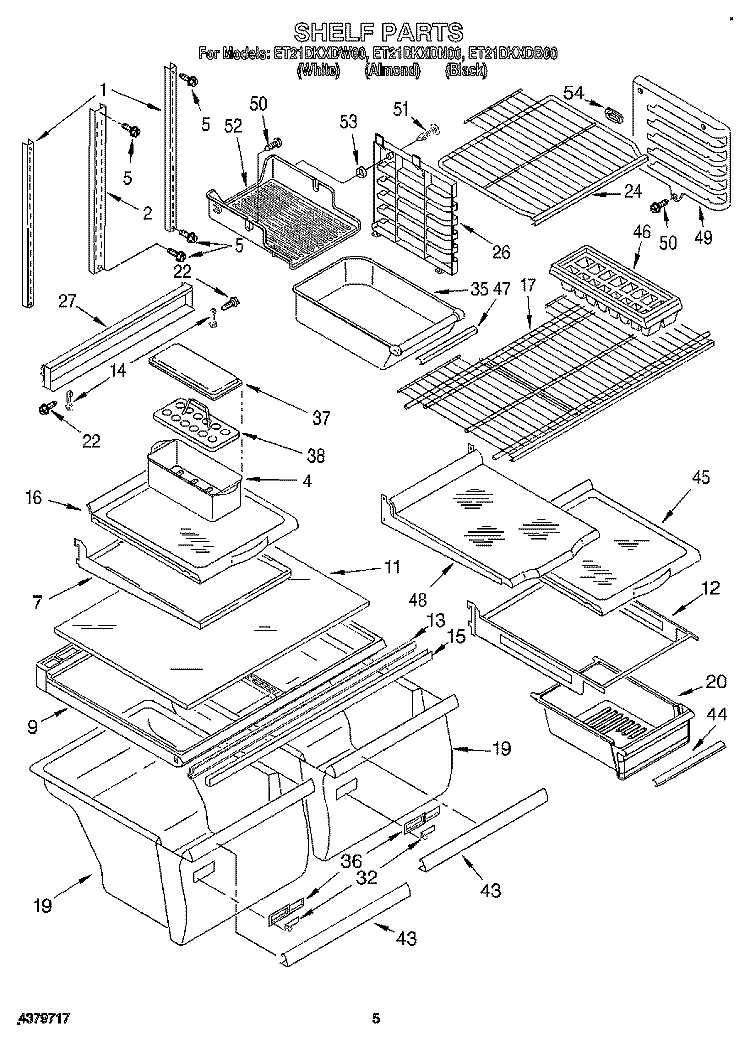 SHELF Diagram and Parts List for ET21DKXDW00  Whirlpool Refrigerator