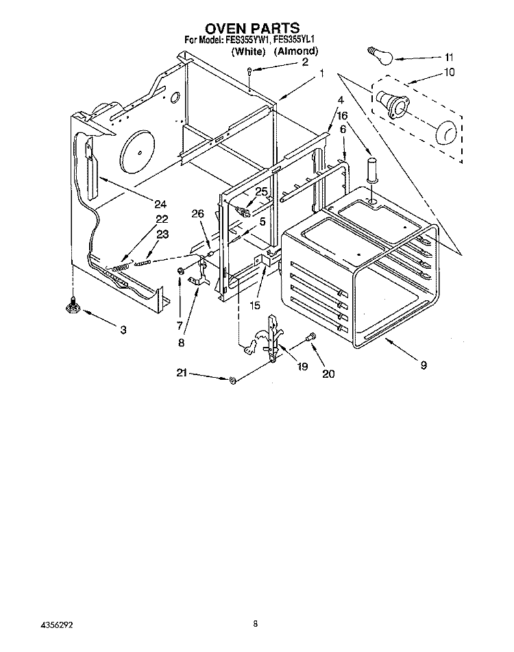 OVEN Diagram and Parts List for FES355YW1  Roper Range