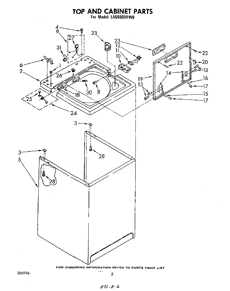 TOP AND CABINET , LITERATURE AND OPTIONAL Diagram and Parts List for LA5600XPW0  Whirlpool Washer