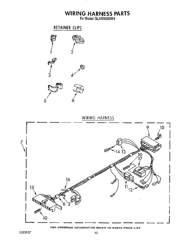 WIRING HARNESS Diagram and Parts List for GLA5580XSG4  Whirlpool Washer