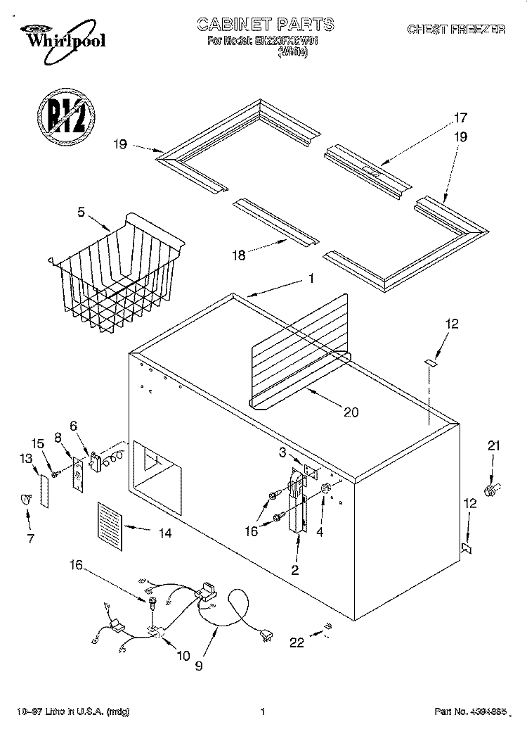 SECTION Diagram and Parts List for EH220FXGW01  Whirlpool Freezer