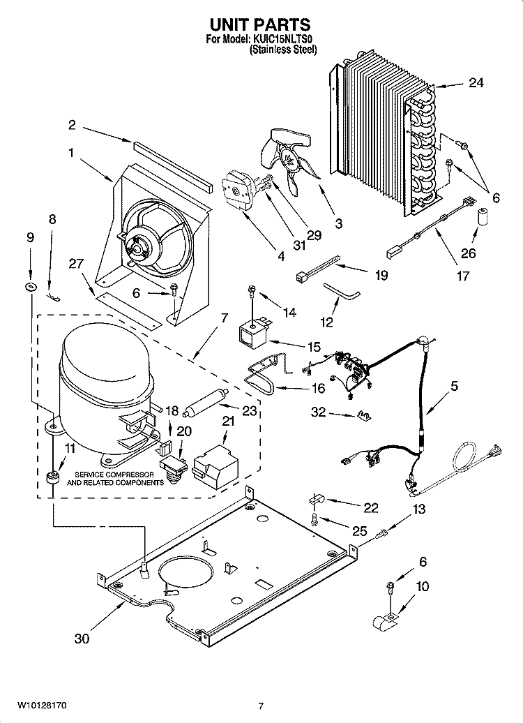 UNIT PARTS, OPTIONAL PARTS (NOT INCLUDED) Diagram and Parts List for KUIC15NLTS0  KitchenAid Ice Maker