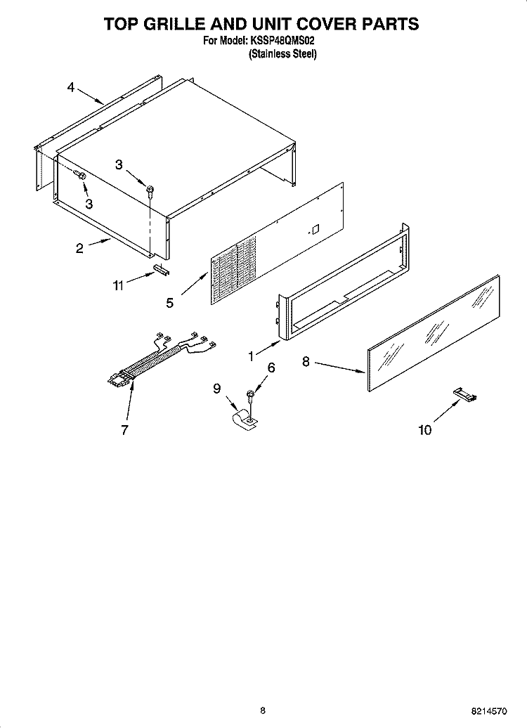 TOP GRILLE AND UNIT COVER PARTS Diagram and Parts List for KSSP48QMS02  KitchenAid Refrigerator