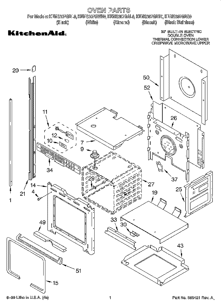 OVEN Diagram and Parts List for KEMS307GBS0  KitchenAid Microwave Oven Combo