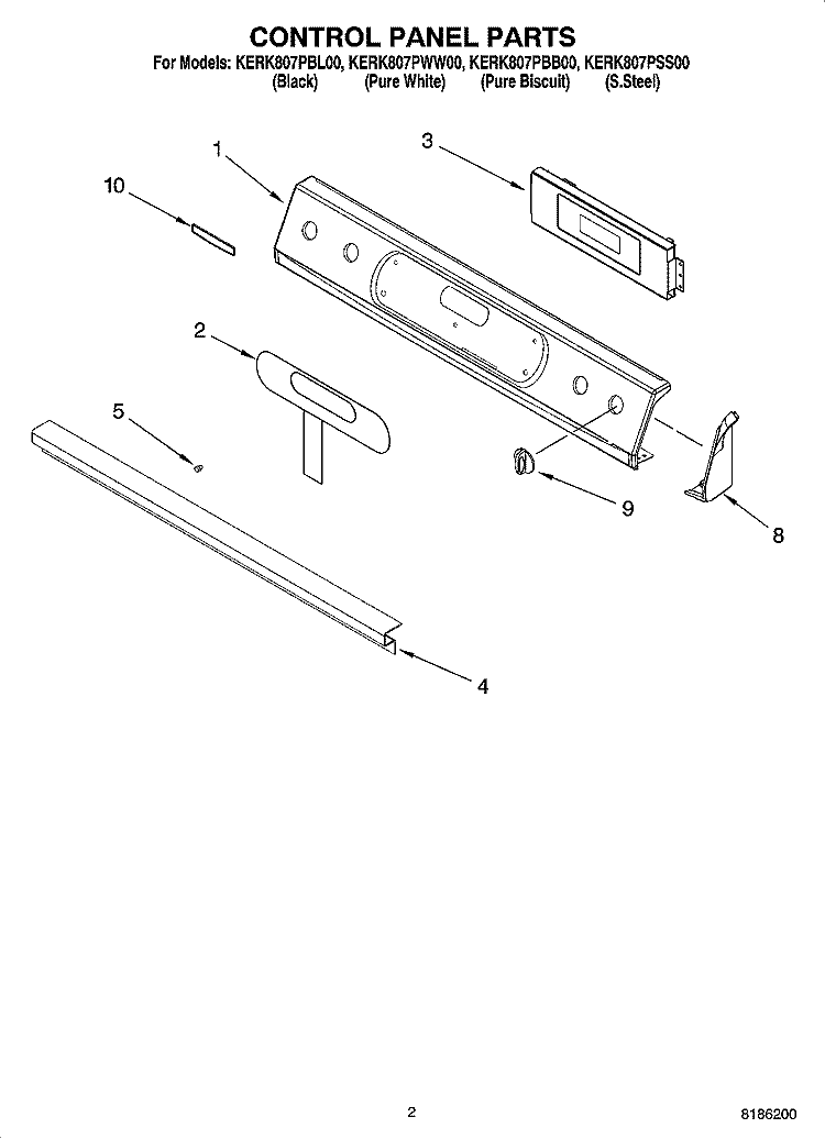 CONTROL PANEL PARTS Diagram and Parts List for KERK807PBB00  KitchenAid Range