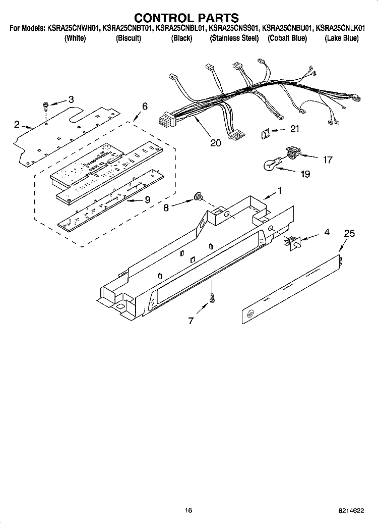 CONTROL PARTS Diagram and Parts List for KSRA25CNSS01  KitchenAid Refrigerator