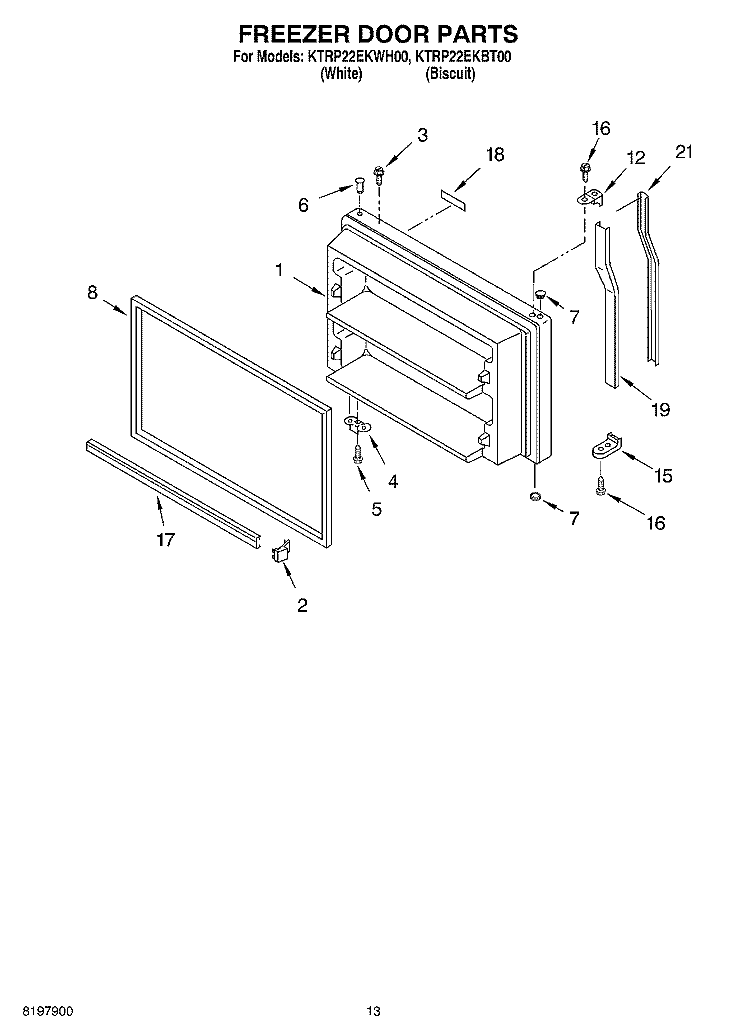 FREEZER DOOR Diagram and Parts List for KTRP22EKWH00  KitchenAid Refrigerator