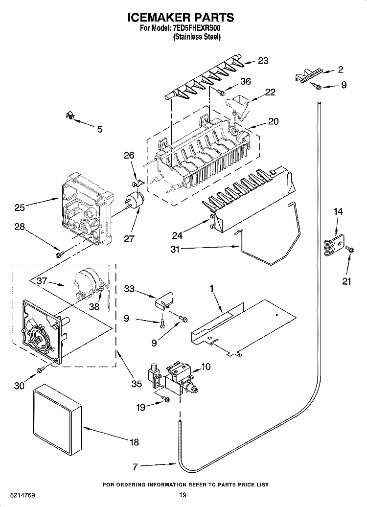 ICEMAKER PARTS, OPTIONAL PARTS (NOT INCLUDED) Diagram and Parts List for 7ED5FHEXRS00  Whirlpool Refrigerator