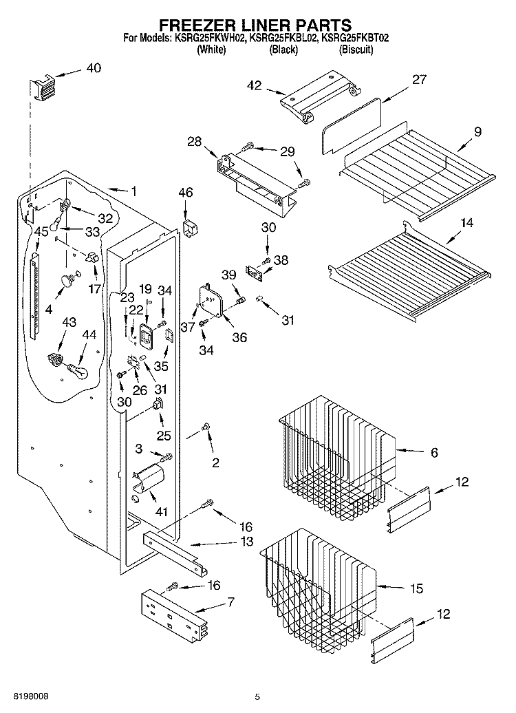 FREEZER LINER PARTS Diagram and Parts List for KSRG25FKBL02  KitchenAid Refrigerator