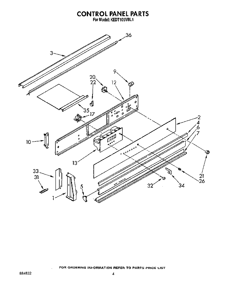 CONTROL PANEL, LIT/OPTIONAL Diagram and Parts List for KEDT105VAL1  KitchenAid Range