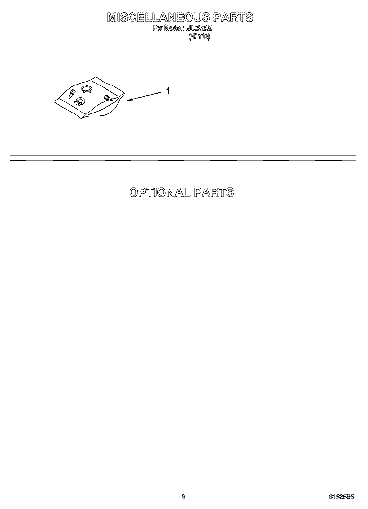 MISCELLANEOUS  PARTS, OPTIONAL PARTS Diagram and Parts List for IJU25262  Inglis Dishwasher