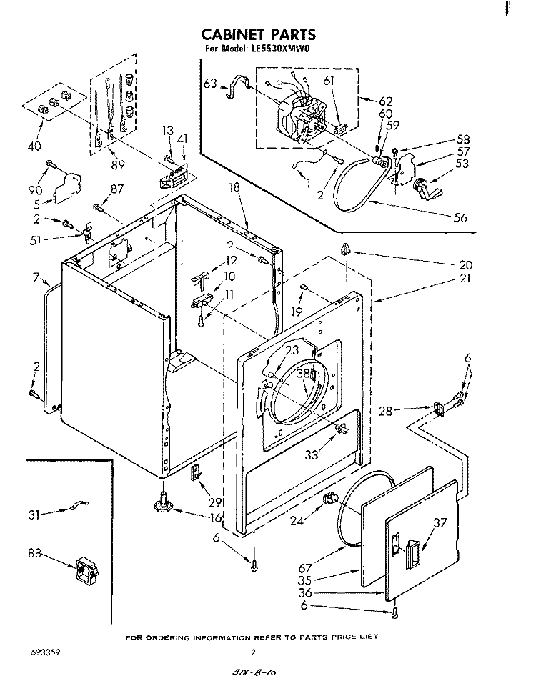 SECTION Diagram and Parts List for LE5530XMW0  Whirlpool Dryer