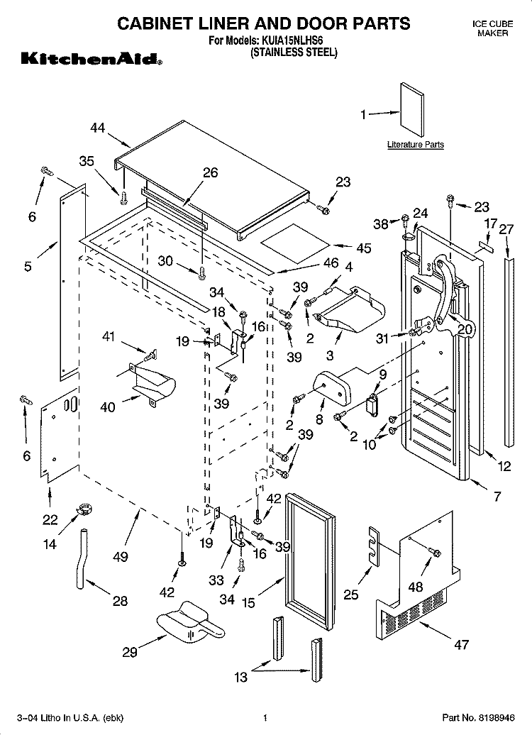 CABINET LINER AND DOOR PARTS Diagram and Parts List for KUIA15NLHS6  KitchenAid Ice Maker
