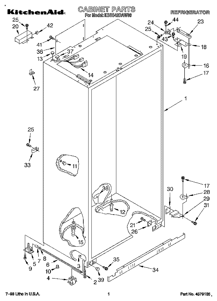 CABINET Diagram and Parts List for KSSS42DAW03  KitchenAid Refrigerator
