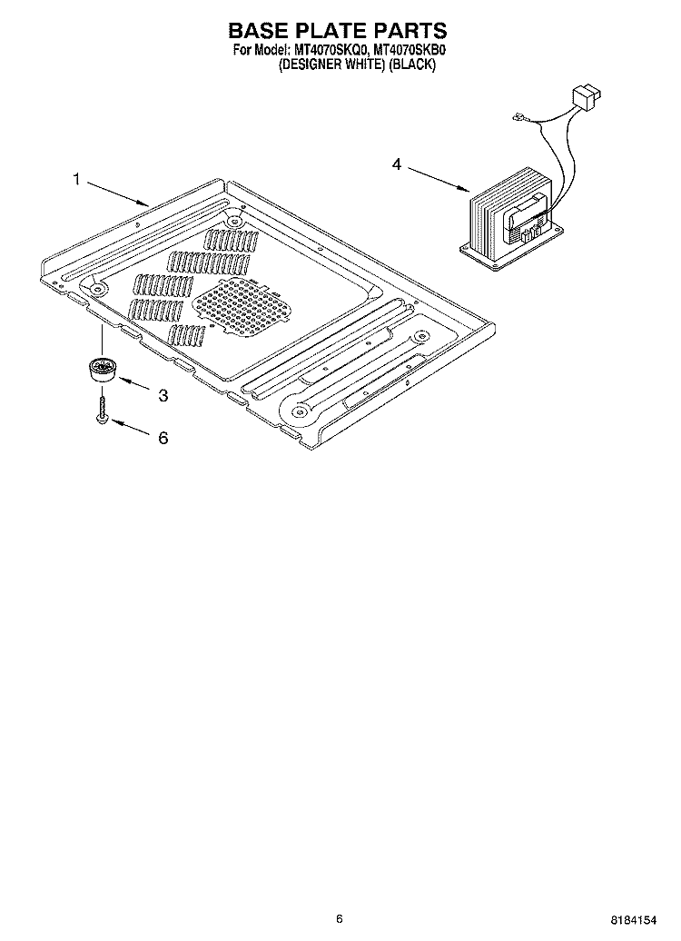 BASE PLATE, OPTIONAL Diagram and Parts List for MT4070SKQ0  Whirlpool Microwave