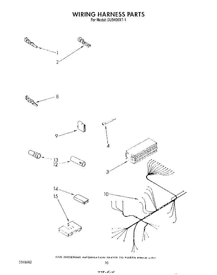 WIRING HARNESS Diagram and Parts List for DU9400XT1  Whirlpool Dishwasher