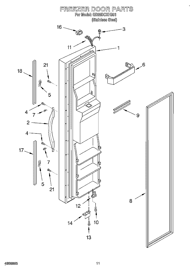 FREEZER DOOR Diagram and Parts List for GD25DCXHS01  Whirlpool Refrigerator