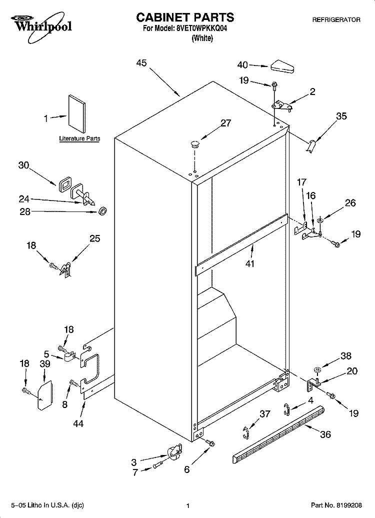 CABINET PARTS Diagram and Parts List for 8VET0WPKKQ04  Whirlpool Refrigerator
