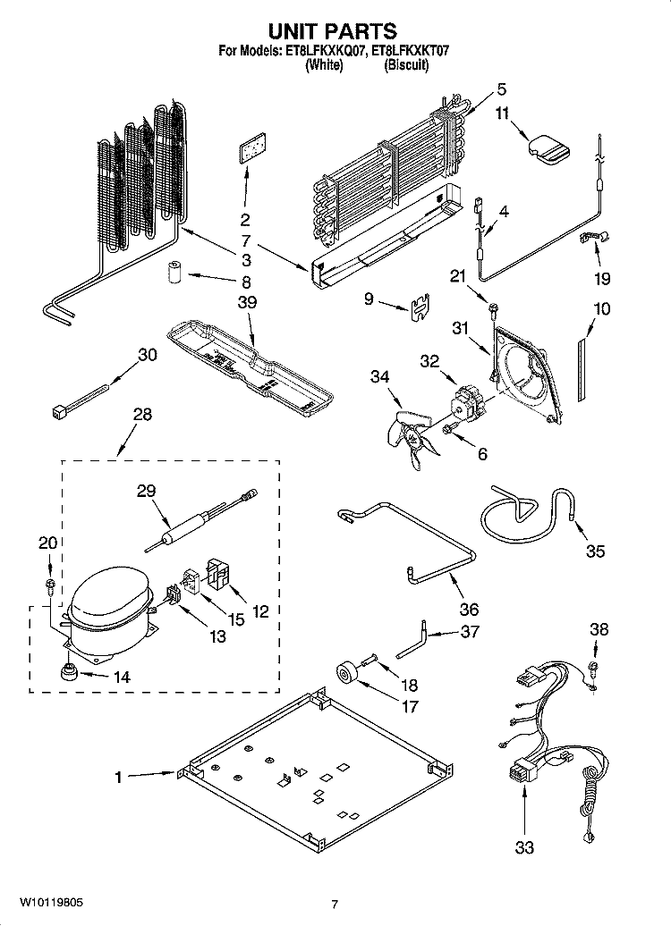 UNIT PARTS Diagram and Parts List for ET8LFKXKQ07  Whirlpool Refrigerator
