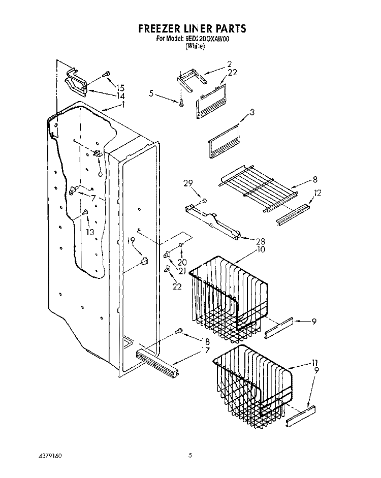 FREEZER LINER Diagram and Parts List for 6ED22DQXAW00  Whirlpool Refrigerator