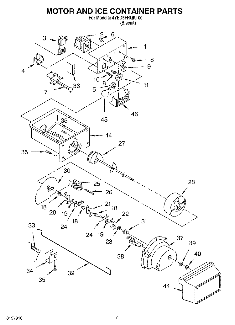 MOTOR AND ICE CONTAINER Diagram and Parts List for 4YED5FHQKT00  Whirlpool Refrigerator