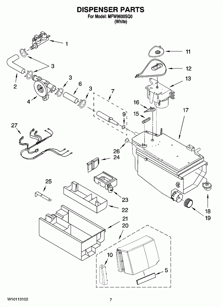 DISPENSER FRONT PARTS Diagram and Parts List for GS5SVAXVB01  Whirlpool Refrigerator