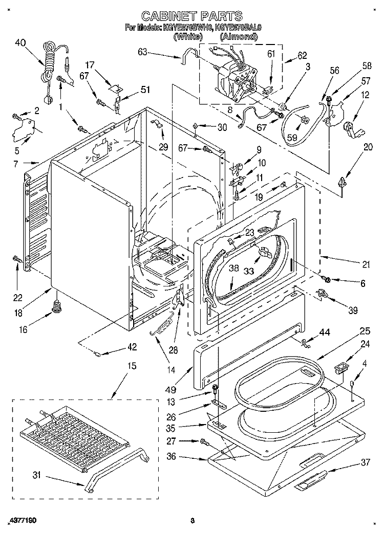 CABINET Diagram and Parts List for KGYE870BAL0  KitchenAid Dryer