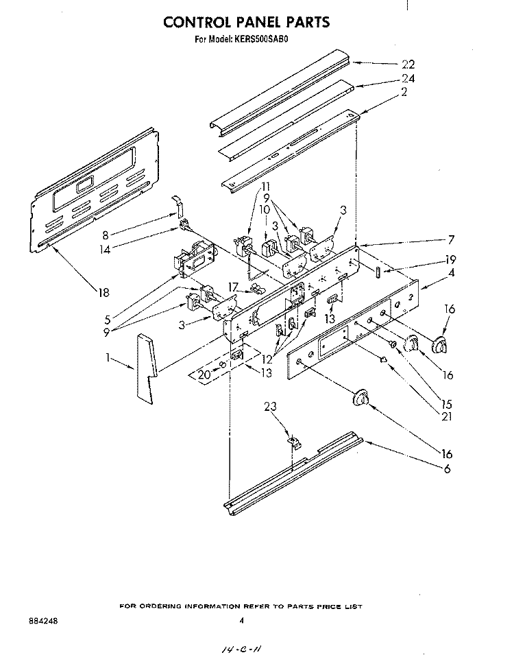 CONTROL PANEL Diagram and Parts List for KERS500SWB0  KitchenAid Range