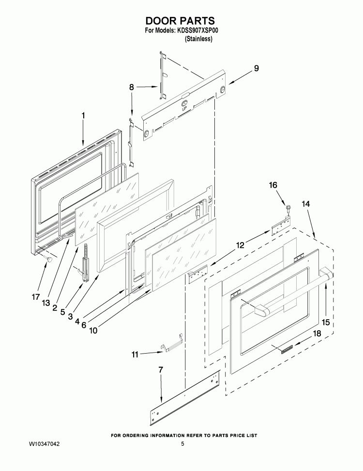 DOOR PARTS Diagram and Parts List for KDSS907XSP00  KitchenAid Range