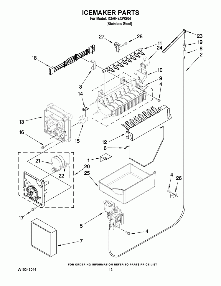 ICEMAKER PARTS Diagram and Parts List for IX5HHEXWS04  Whirlpool Refrigerator