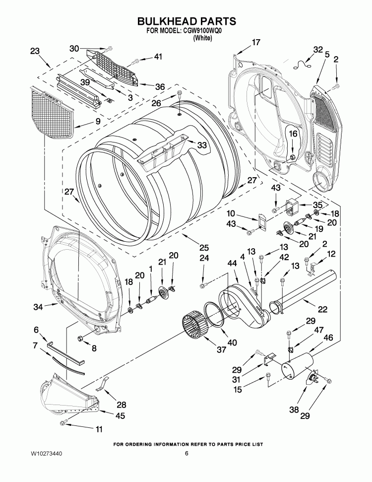 BULKHEAD PARTS Diagram and Parts List for CGW9100WQ0  Whirlpool Dryer