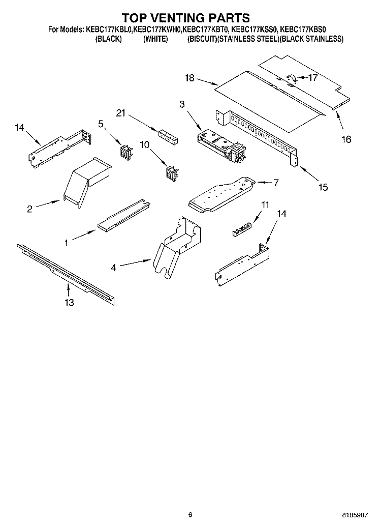 TOP VENTING Diagram and Parts List for KEBC177KSS0  KitchenAid Wall Oven
