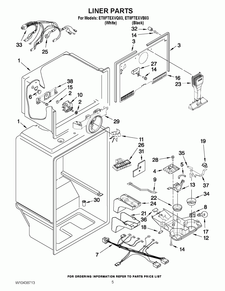 LINER PARTS Diagram and Parts List for ET8FTEXVB03  Whirlpool Refrigerator
