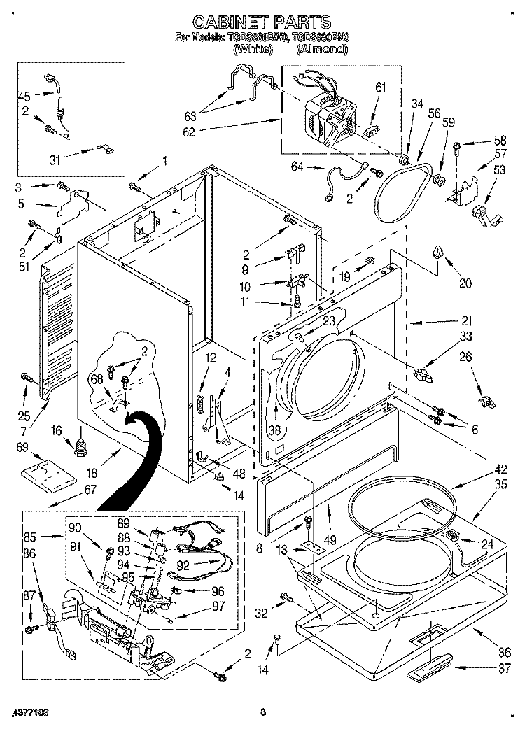 CABINET Diagram and Parts List for TGDS680BW0  Estate Dryer