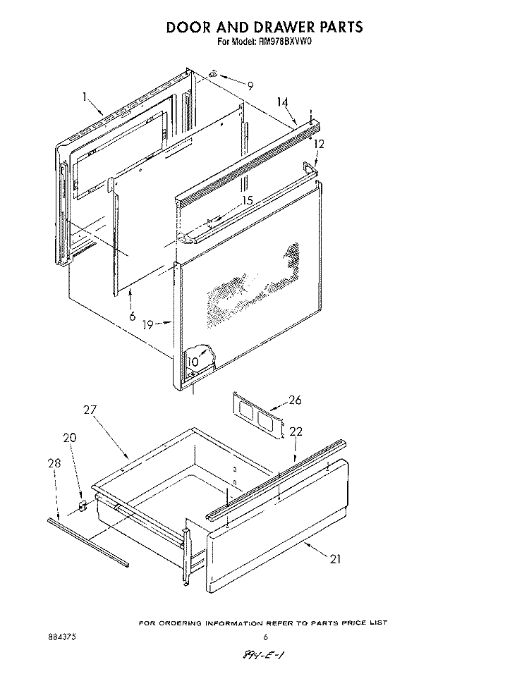 DOOR AND DRAWER Diagram and Parts List for RM978BXVN0  Whirlpool Microwave Oven Combo