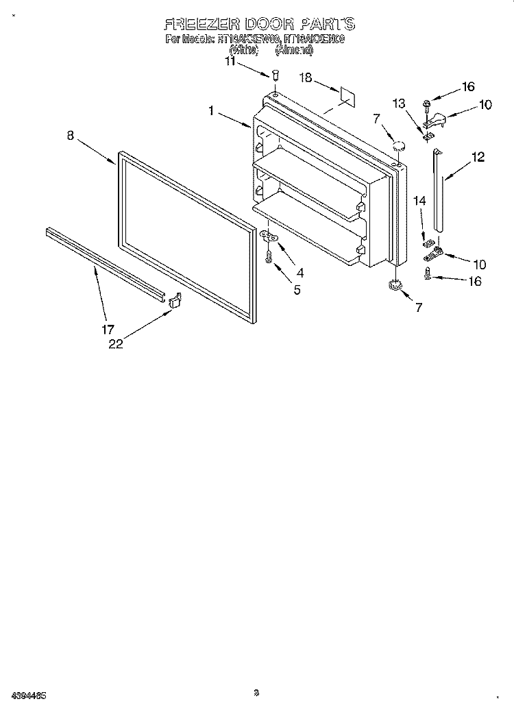 FREEZER DOOR Diagram and Parts List for RT18AKXEN00  Roper Refrigerator