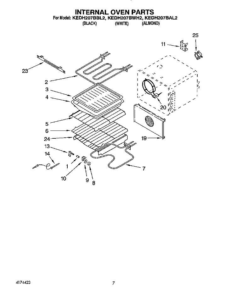 INTERNAL OVEN Diagram and Parts List for KEDH207BAL2  KitchenAid Range