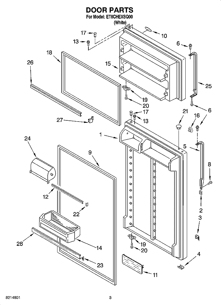 DOOR PARTS Diagram and Parts List for ET8CHEXSQ00  Whirlpool Refrigerator