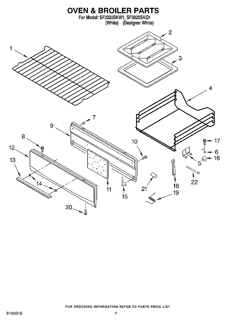 OVEN & BROILER PARTS Diagram and Parts List for SF3020SKQ1  Whirlpool Range