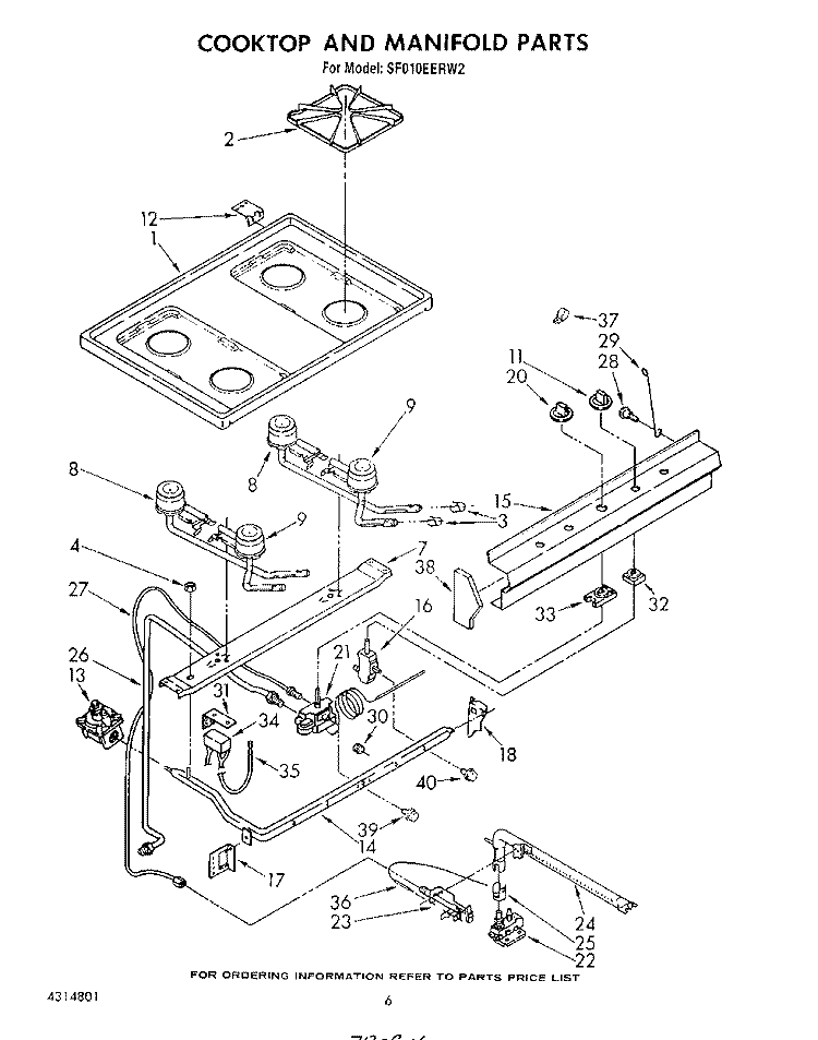 COOKTOP AND MANIFOLD , LITERATURE A Diagram and Parts List for SF010EERW2  Whirlpool Range