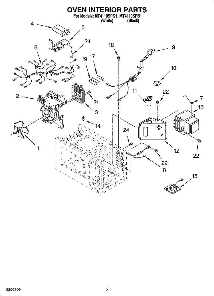 OVEN INTERIOR PARTS Diagram and Parts List for MT4110SPB1  Whirlpool Microwave