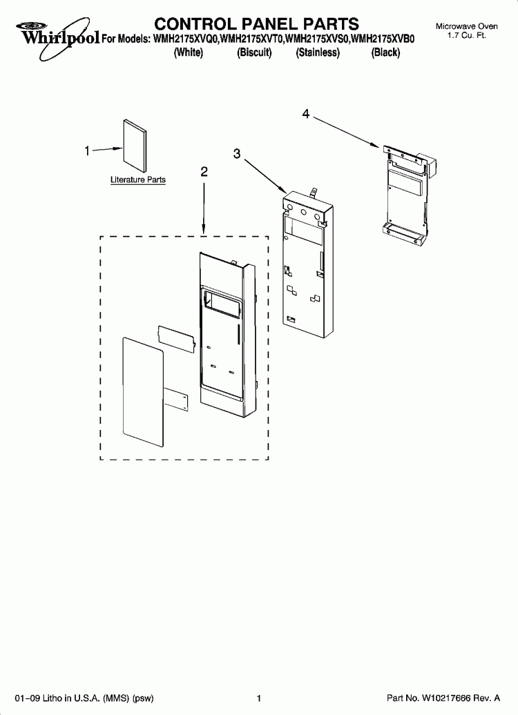 CONTROL PANEL PARTS Diagram and Parts List for WMH2175XVQ0  Whirlpool Microwave