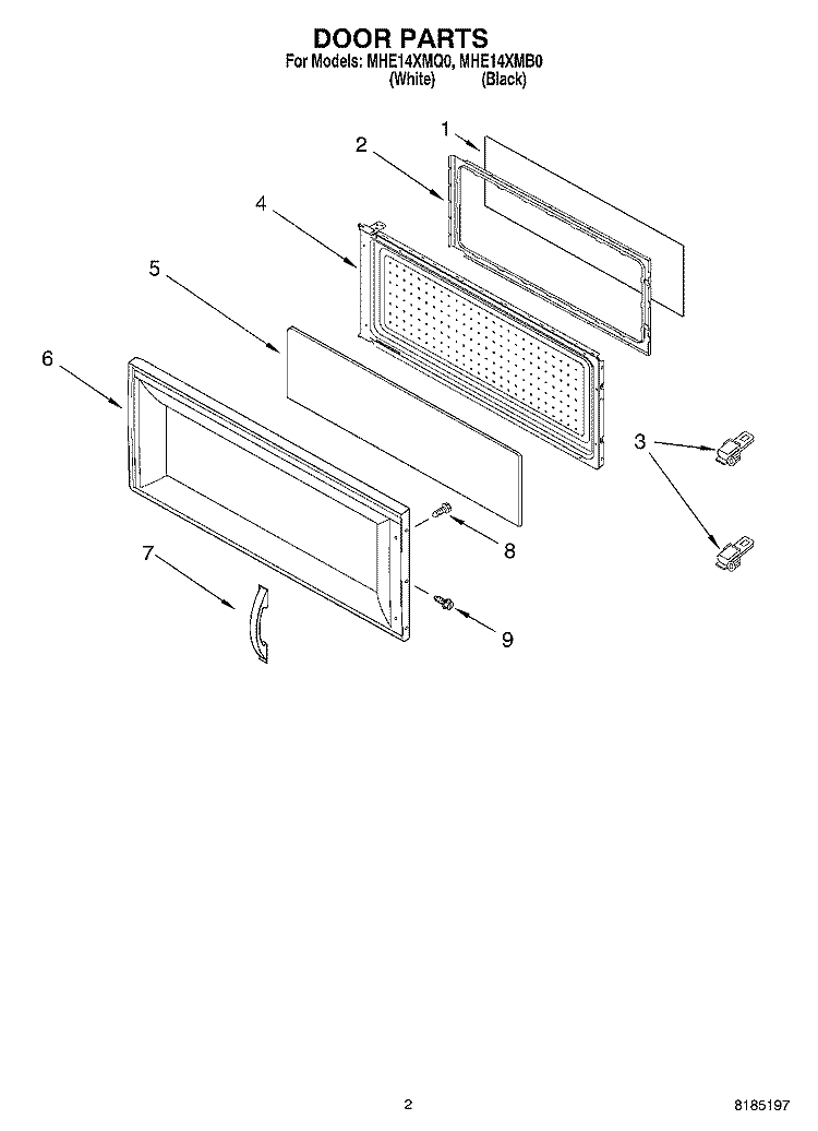 DOOR PARTS Diagram and Parts List for MHE14XMQ0  Roper Microwave