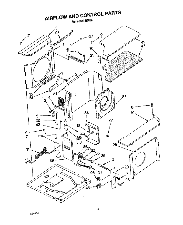 AIRFLOW AND CONTROL Diagram and Parts List for R183A  Whirlpool Air Conditioner