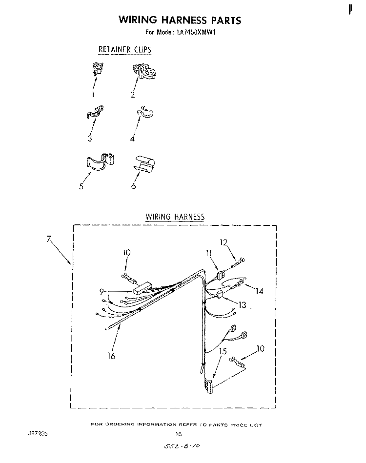 WIRING HARNESS Diagram and Parts List for LA7450XMW1  Whirlpool Washer