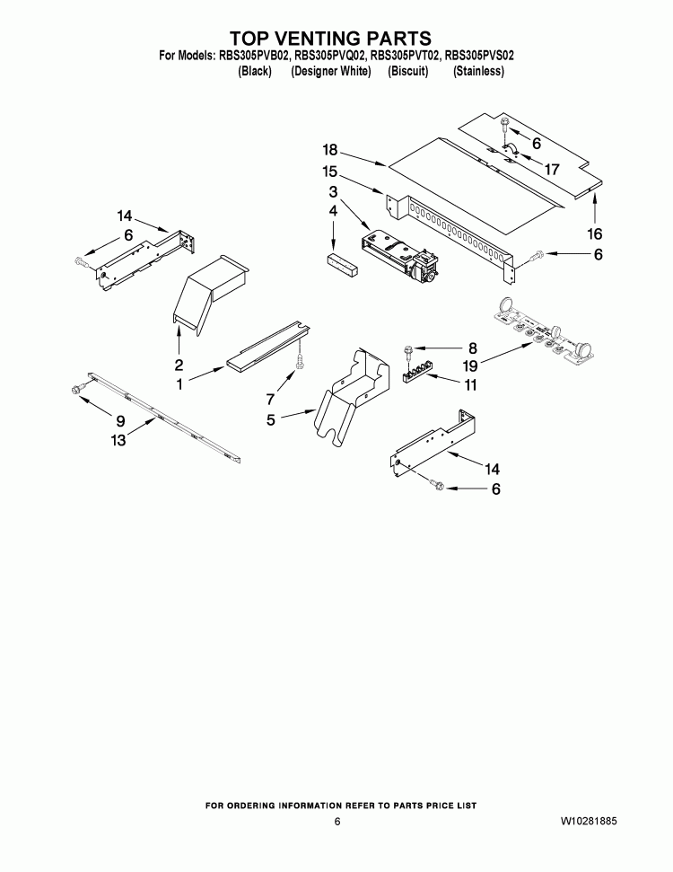 TOP VENTING PARTS Diagram and Parts List for RBS305PVS02  Whirlpool Wall Oven